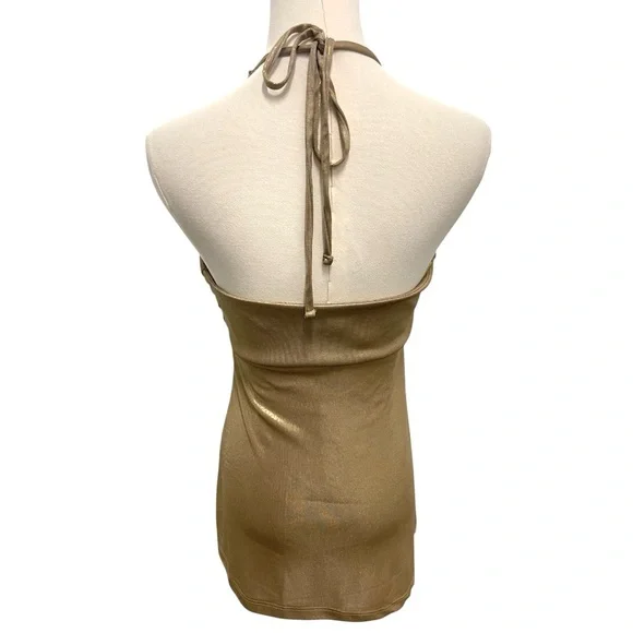 Vintage Y2k Express Gold Metallic Chain Going Out Halter Top SMALL sparkly party - Picture 4 of 10